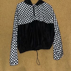 Checkered Drawstring Cropped Windbreaker 🌬